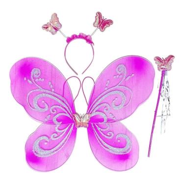 Imagem de Fantasia Infantil Fadinha Borboleta com Asas Tiara e Varinha