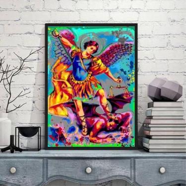 Imagem de Quadro Estilo Pintura São Miguel Arcanjo 45X34 Moldura Preta
