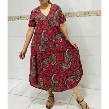 Imagem de Vestido gode longuete com manga curta  - Rafavi, Vermelho, g