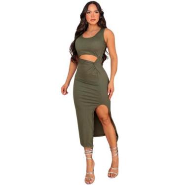 Imagem de Vestido Feminino Midi Fenda Lateral Regata Longo Moda Festa - Byfloren