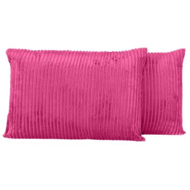 Imagem de Par De Fronhas Em Manta Canelada 70cm X 50cm - Porta Travesseiro Mantinha Microfibra Para Inverno Cor Pink