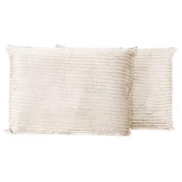Imagem de Par De Fronhas Em Manta Canelada 70cm X 50cm - Porta Travesseiro Mantinha Microfibra Para Inverno Cor Palha
