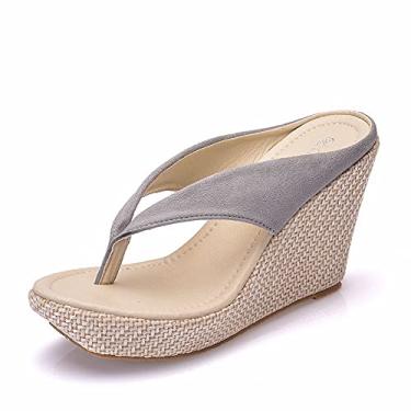 Imagem de Sandálias de praia femininas Crystal Queen, plataforma anabela, sandálias de salto alto, chinelos, chinelos, chinelos, chinelos brancos plus size, Cinza, 7.5