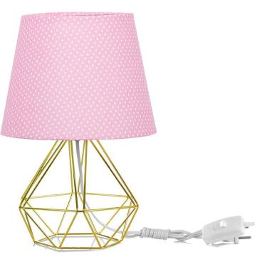 Imagem de Abajur Diamante Dome Rosa/bolinha Com Aramado Dourado