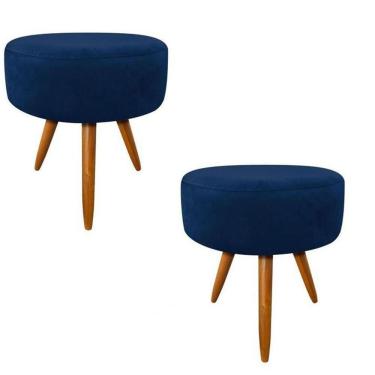Imagem de Combo 2 Puff para Sala Puff Redondo Suede Azul Marinho Pés Palitos