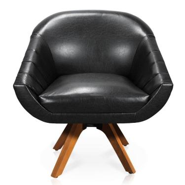 Imagem de Kit 02 Poltronas Giratória Giovana Corano Preto Base Madeira