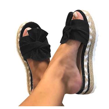 Imagem de Sandálias femininas Gibobby com salto plataforma romano confortáveis sandálias de fundo plano sem cadarço com clipe no dedo do pé sandálias de verão com tiras em T, Z10 - preto, 6.5-7