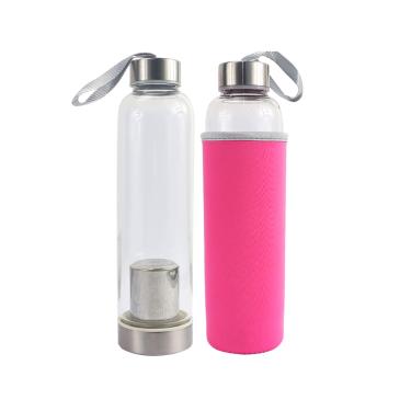 Imagem de Garrafa Infusora Vidro Portátil Suco Detox Chá Capacidade 550ml Capa Protetora Térmica Com Alça