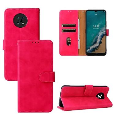 Imagem de Capa flip capa carteira para Nokia G50, capa carteira de couro PU com suporte para cartão de crédito alça de pulso capa protetora à prova de choque capa traseira do telefone (cor: rosa vermelha)