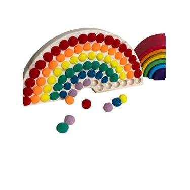 Imagem de Brinquedo de madeira educativo Arco-íris de Pompons Colorido