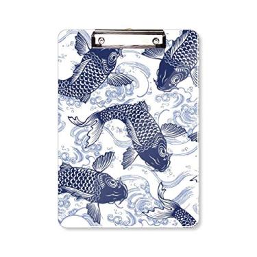 Imagem de Carp Wave Padrão Azul Japão Prancheta Pasta Bloco de Escrita Placa de Apoio A4