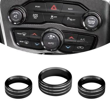 Imagem de Hirificing 3 peças de botão de ar condicionado para Challenger Durango 2015-2022, interior de carro decorado colorido controle climático interruptor CA áudio CD alumínio acabamento liga botão anel