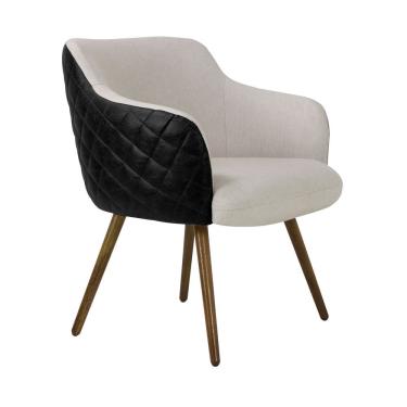 Imagem de Poltrona Kitana Pés Palito Couro/linho Preto Areia