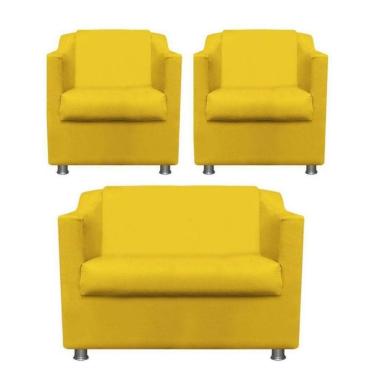 Imagem de Namoradeira + 2 Polt. Bia P/ Sala de Estar Consultório Clinica Hospital Recepção Suede Amarelo