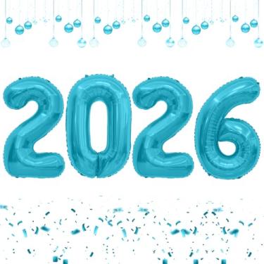 Imagem de Balões azuis de 2026, balões com números de 2026, balões grandes de alumínio de 102 cm, números de feliz ano novo de 2026 para decoração de formatura, 20 26 adereços de sinais, aniversário
