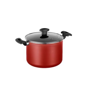 Imagem de Caldeirão Panela Grande Antiaderente Com Tampa De Vidro 20 cm Ideal Sopa Cuscuz Duas Alças(Vermelho)