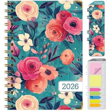 Imagem de Agenda Hardcover 2026, 14 cm x 20 cm: 14 meses (novembro de 2025 a dezembro de 2026), agenda mensal diária, agenda anual, marcador de livro, pasta de bolso e conjunto de notas adesivas (floral