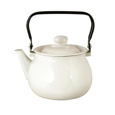 Imagem de Chaleira esmaltada vintage, chaleira de chá para água quente rápida para ferver, bule para fogão, chaleira de água quente (marfim (2,5 L))