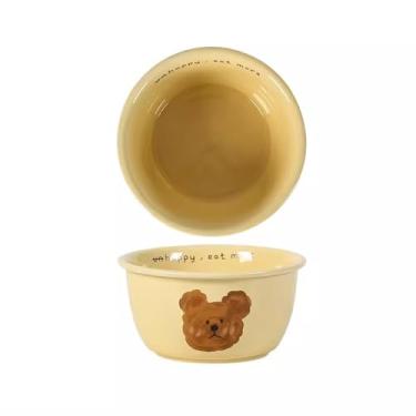 Imagem de hezhuhe2258 Tigela de cereal, tigela e prato combinados, conjunto de tigela e prato, utensílios domésticos, tigelas de sopa de urso amarelo leite para cozinha (15 cm)