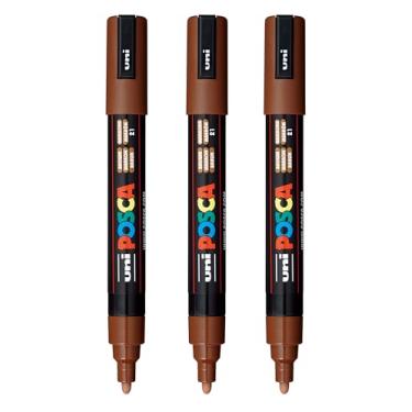 Imagem de posca Marcadores de tinta à base de água PC-5M, ponta média reversível (1,8-2,5 mm), marrom, 3 unidades