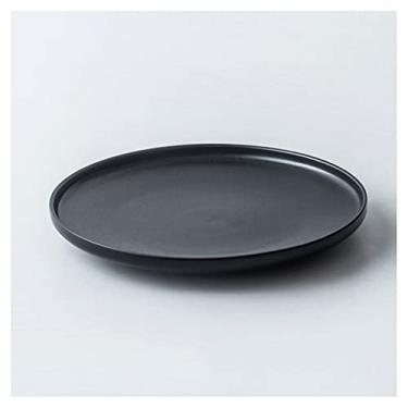 Imagem de Prato de serviço pratos de jantar de cerâmica pratos redondos de porcelana para salada de bife de macarrão. Pratos de servir de restaurante para jantar em família (25 cm, preto) pratos (cor: B