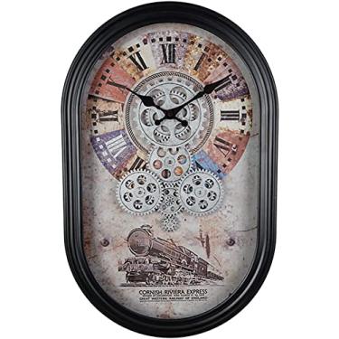 Imagem de Relógio de parede retrô com engrenagens móveis, silencioso, sem tique-taque, relógio de parede operado por bateria para sala de estar, cozinha, escritório, decoração de casa, arte preta, silenciosa