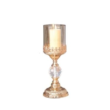 Imagem de Castiçal de luxo leve castiçal alto dourado de metal vidro decoração de mesa de jantar suporte de vela suporte à luz de velas (grande)