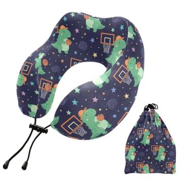 Imagem de Burbuja Almofada de pescoço de dinossauro para viagem, almofada de viagem de espuma viscoelástica para suporte de cabeça de carro de avião dormindo, lavável na máquina e portátil