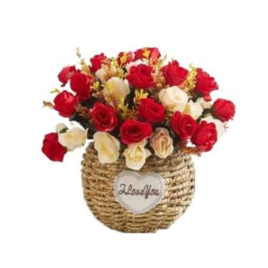 Imagem de CFGH6FDF Rosas simuladas de festa, sala de estar, mesa de jantar, arranjo de flores, decoração de casa, jardim de plantas em vasos (vermelho)