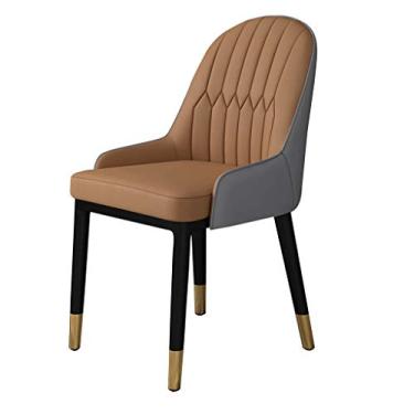 Imagem de Conjunto de 2 cadeiras de jantar modernas - Cadeira lateral estofada de couro sintético de camurça fosca com acabamento à prova d'água, pernas de metal - branco/cinza e marrom escuro/cinza