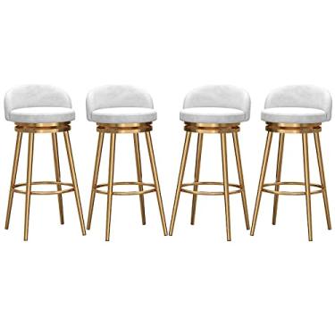 Imagem de Conjunto de 4 banquetas giratórias de veludo 360°, cadeira de bar moderna com encosto e apoio para os pés, para pub de cozinha, cozinha, café, cadeiras de jantar, 75 cm, branco-B