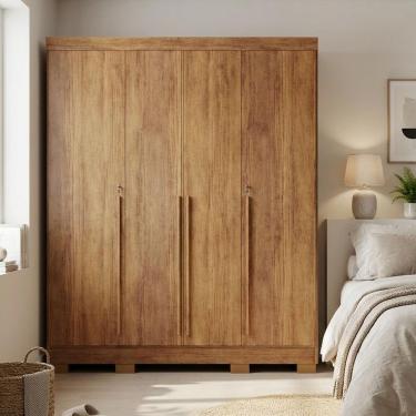 Imagem de Guarda Roupa Roupeiro De Casal Com 4 Portas 3 Gavetas Cedro