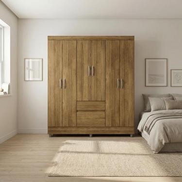 Imagem de Guarda Roupa Solteiro 2 Gavetas 6 Portas Ideal Plus Nature
