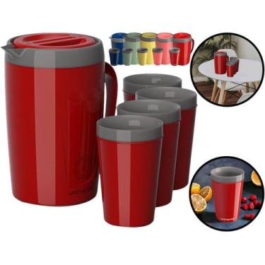 Imagem de Kit Jarra Térmica Plástica Caribe 2 Litros Para Sucos Água + Quatro Co