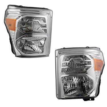 Imagem de TRQ Conjunto de conjunto de 2 peças de farol halógeno cromado para motorista e lado do passageiro compatível com Ford F-250 Super Duty F-350 Super Duty FO2502290 FO2503290 2011-2016