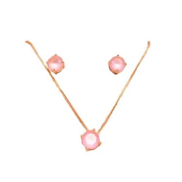 Imagem de Presente Namorada Colar E Brinco Zircônia Com Porta Retrato (Rosa)