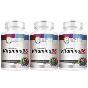 Imagem de 3 Potes de Vitamina B6 60 Cápsulas 500mg - 1x Cápsula ao dia - Flora N
