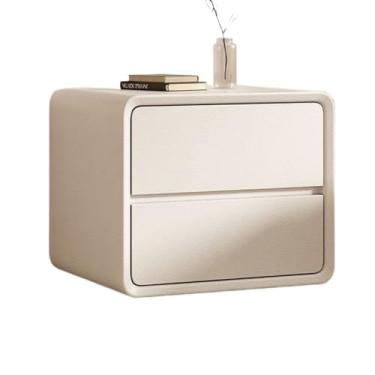 Imagem de Mesa de cabeceira moderna simples e moderna, armário de armazenamento de madeira maciça estilo creme, mesa de cabeceira dupla ultra estreita leve luxuosa mesa pequena