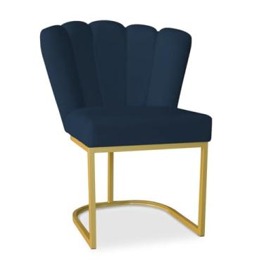 Imagem de Cadeira Pétala Estofada Veludo - Base Dourada Moderna para Sala de Jantar e Escritório (Base Metal, Azul Marinho)