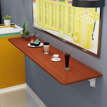 Imagem de Mesa dobrável montada na parede, mesa dobrável montada na parede, mesa dobrável de folhas suspensas, mesa flutuante dobrável para estudo, banheiro ou lavanderia (cor: teca col