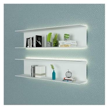Imagem de Prateleira flutuante luz LED incorporada, prateleiras de exibição montadas na parede prateleira de exibição de metal criativa para entrada, sala de estar, quarto, cozinha e casa de banho contém apenas