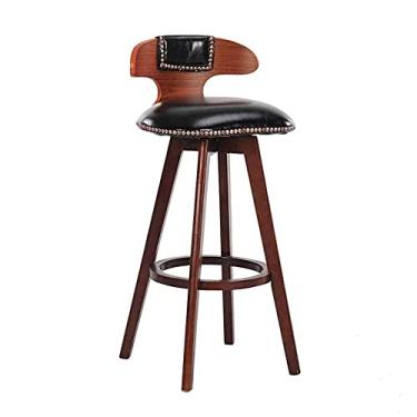 Imagem de Banqueta de bar para móveis com encosto em poliuretano, banquetas vintage de madeira, cozinha, apoio para os pés, carga máxima 200 kg/marrom/seatheight75 cm