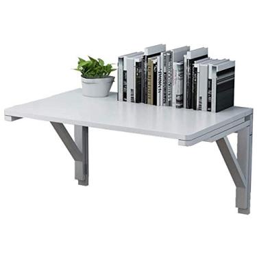 Imagem de XFNVXC Mesa dobrável de parede, mesa de parede de madeira maciça, mesa de jantar para pequenos espaços, mesa de computador dobrável, mesa de aprendizagem, branca, 120 x 50 cm