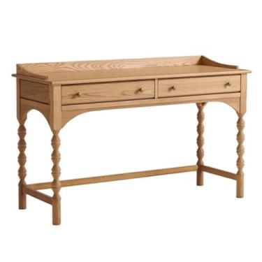Imagem de Mesa para sentar e levantar Mesa de madeira maciça com 2 gavetas, 51", estação trabalho para escritório doméstico pernas artísticas para e quarto