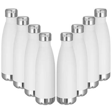 Imagem de VEGOND Garrafas de água de aço inoxidável de 500 ml, garrafa de água esportiva de metal reutilizável mantém a bebida quente e fria, livre de BPA, garrafas de água isoladas a vácuo de parede dupla isoladas em forma de cola para acampamento academia, pacote com 8