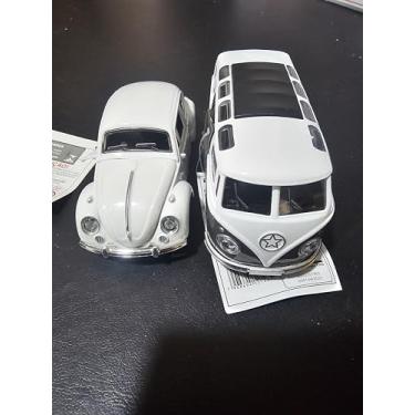 Imagem de Kit Fusc Kombi Miniatura Colecionável Brinquedo Carrinho Metal À fricção Abre Portas (Branco + Cinza)