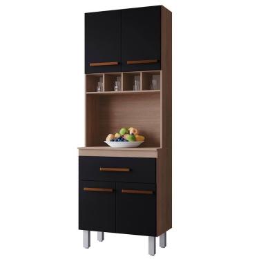 Imagem de Armario Paneleiro 4 Portas 1 Gaveta 197x60 Cm Vitoria Savana Preto Mobbs