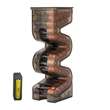 Imagem de KIWIFOTOS Suporte de 27 pilhas AA com testador, organizador de bateria vertical para cozinhas, escritórios domésticos, suporte de parede para quadro de suporte de pilhas AA