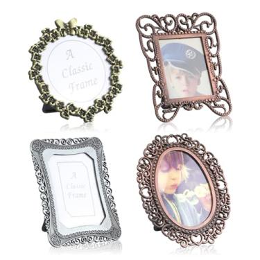 Imagem de 4 porta-retratos pequenos, vintage, mini porta-retratos pequenos, porta-retratos tamanho carteira, moldura de 2,5 cm, moldura de metal faça você mesmo para exibição de parede de mesa, fotos antigas