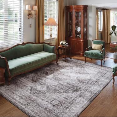 Imagem de Tapete vintage lavável 22,5 x 30,5 cm – Tapetes antiderrapantes macios e grandes medalhões para sala de estar, quarto, sala de jantar, escritório, decoração de casa, preto